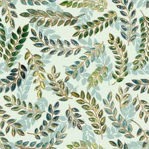 Gold Watercolor Vines on Pale Green