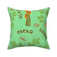 Cacao Trees with Midges and Mayan Glyph for Ka-kaw - tropic green 