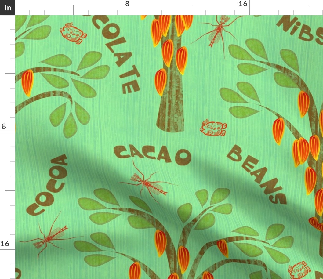 Cacao Trees with Midges and Mayan Glyph for Ka-kaw - tropic green 