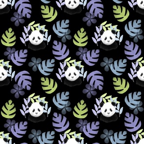 Honeydew, Lilac, and Sky Blue Panda Pattern on Black (medium)