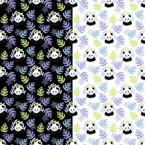 Honeydew, Lilac, and Sky Blue Panda Pattern - Black and White Stripe (small)