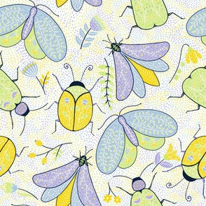 pastel comforts - insects and much smaller species  18inch lilac #A6A3DE, Honeydew #D4E88B, 