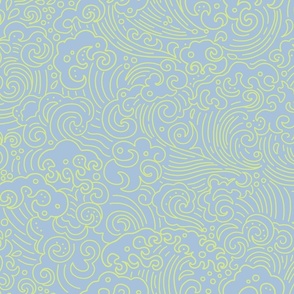 Pop art Japanese Waves outline blue and green limited palette