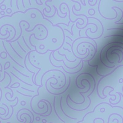 Pop Art Japanese Waves outline blue and purple limited palette
