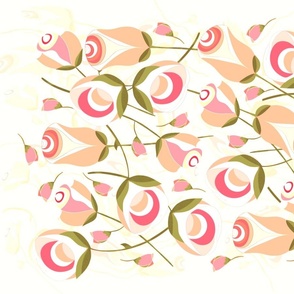 Pink and Apricot Roses - Tea-Towel