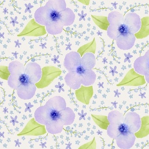 pastel comforts watercolour dense scattered floral // lilac + honeydew +sky blue
