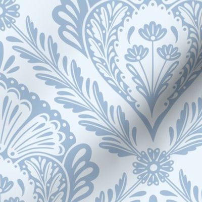 Lacy Floral Damask | Large Scale | Delicate Blue