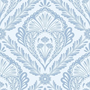 Lacy Floral Damask | Large Scale | Delicate Blue