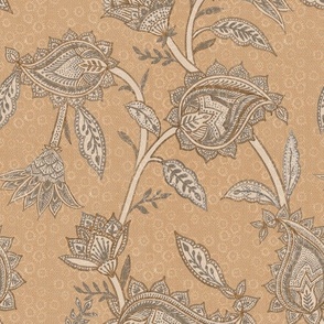 Indienne paisley and chinoiseries florals wallpaper - Dusty yellow beige - 18"