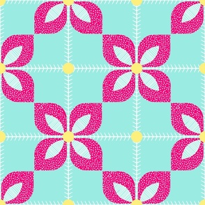 Small Retro Barbwire Flowers - Light Blue and Pink