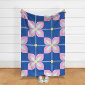 Large Retro Barbwire Flowers - Bold Royal Blue and Pink