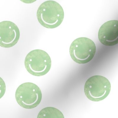 Seventies vibes watercolor smileys - happy day nineties revival trend design mint green on white