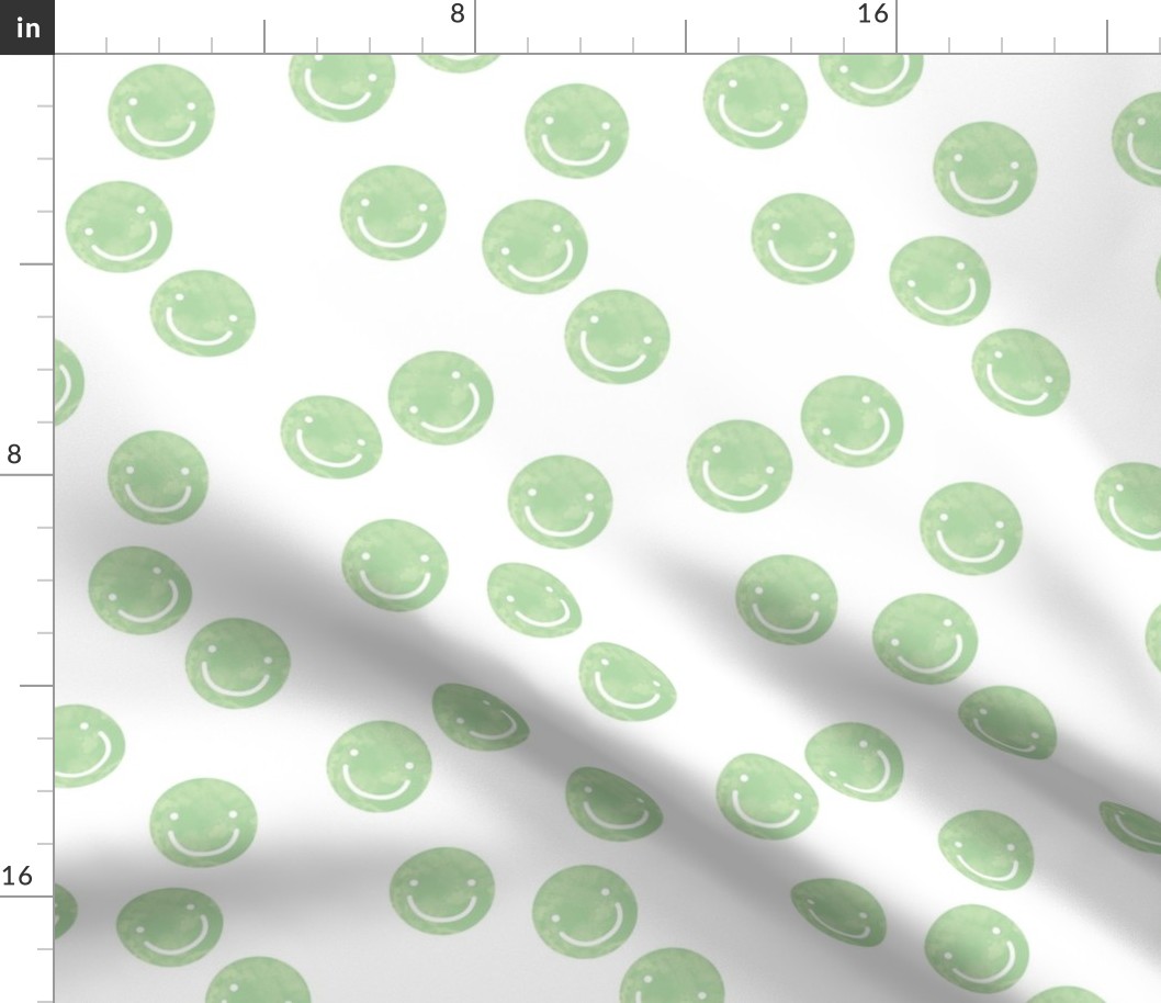 Seventies vibes watercolor smileys - happy day nineties revival trend design mint green on white