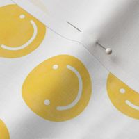 Seventies vibes watercolor smileys - happy day nineties revival trend design bright yellow on white