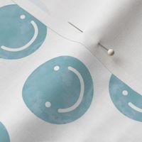 Seventies vibes watercolor smileys - happy day nineties revival trend design cool blue on white