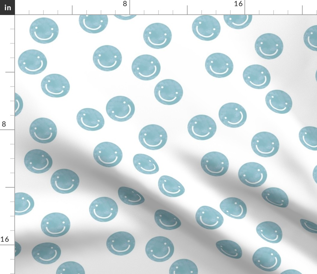Seventies vibes watercolor smileys - happy day nineties revival trend design cool blue on white