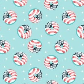 (small scale) flag donuts - tossed - minty aqua - Stars and Stripes - LAD22