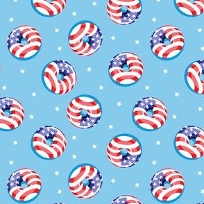 (small scale) flag donuts - tossed - blue - Stars and Stripes - LAD22