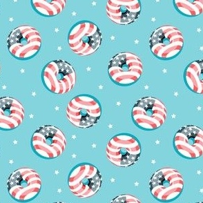 (small scale) flag donuts - tossed - aqua - Stars and Stripes - LAD22