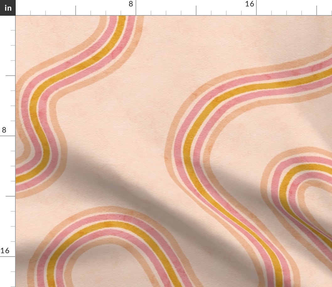 70s Wave Stripe | Pink and Yellow | Large Scale
