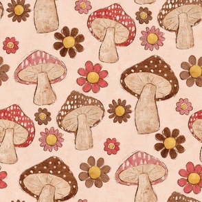 Trippy 70s Floral Mushrooms
