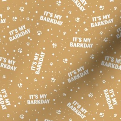 It's my barkday - happy birthday dogs and paws design confetti party white on mustard yellow