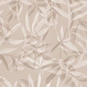 Japandi watercolor climbing vine leaves - neutral beige linen -12"