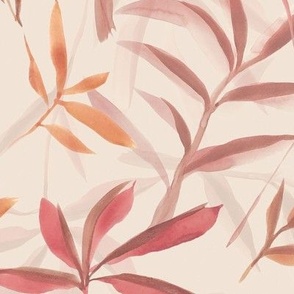 Expressive tropical watercolor leaves - pink orange brown