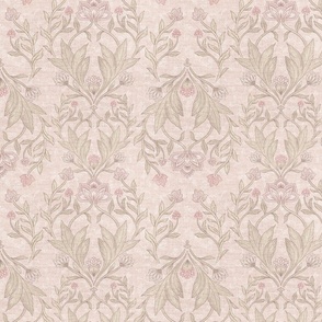 18" William Morris climbing vines and floral damask  - pale blush pink