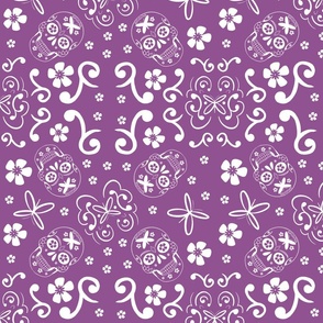 Sugar Skulls & Dragonflies: Purple & White
