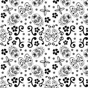 Sugar Skulls & Dragonflies: Black & White