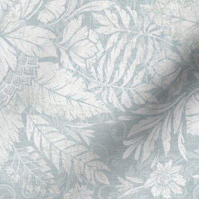 20" Baroque florals and vine leaves damask - pale pastel blue