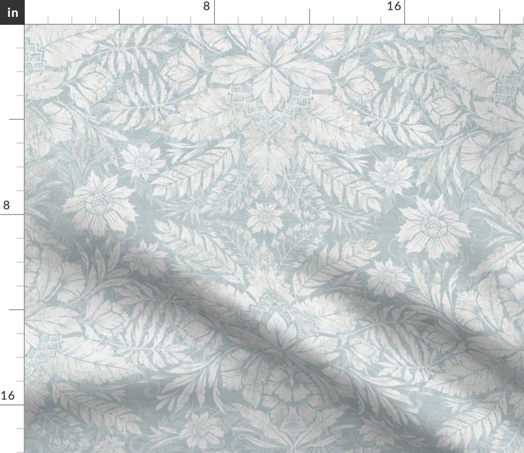 20" Baroque florals and vine leaves damask - pale pastel blue