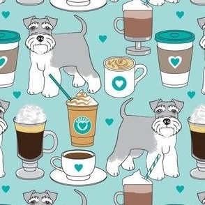 large schnauzers and coffee drinks on teal