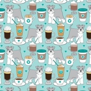 small schnauzers and coffee drinks on teal