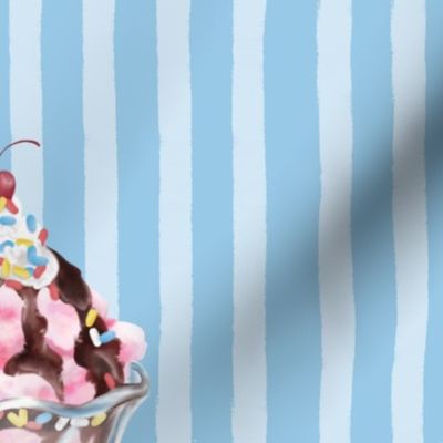 Vintage Ice Cream Sundae - Blue Stripe BG
