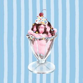 Vintage Ice Cream Sundae - Blue Stripe BG