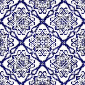 Azulejo traditional Traditional Italian tiles. Dark blue watercolor.