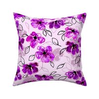 Hand Painted Flowers in Bold Violet (Large Scale)