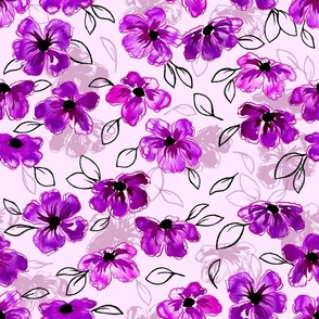 Hand Painted Flowers in Bold Violet (Large Scale)