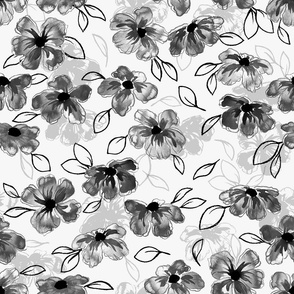Hand Painted Flowers in Bold Black and White (Large Scale)