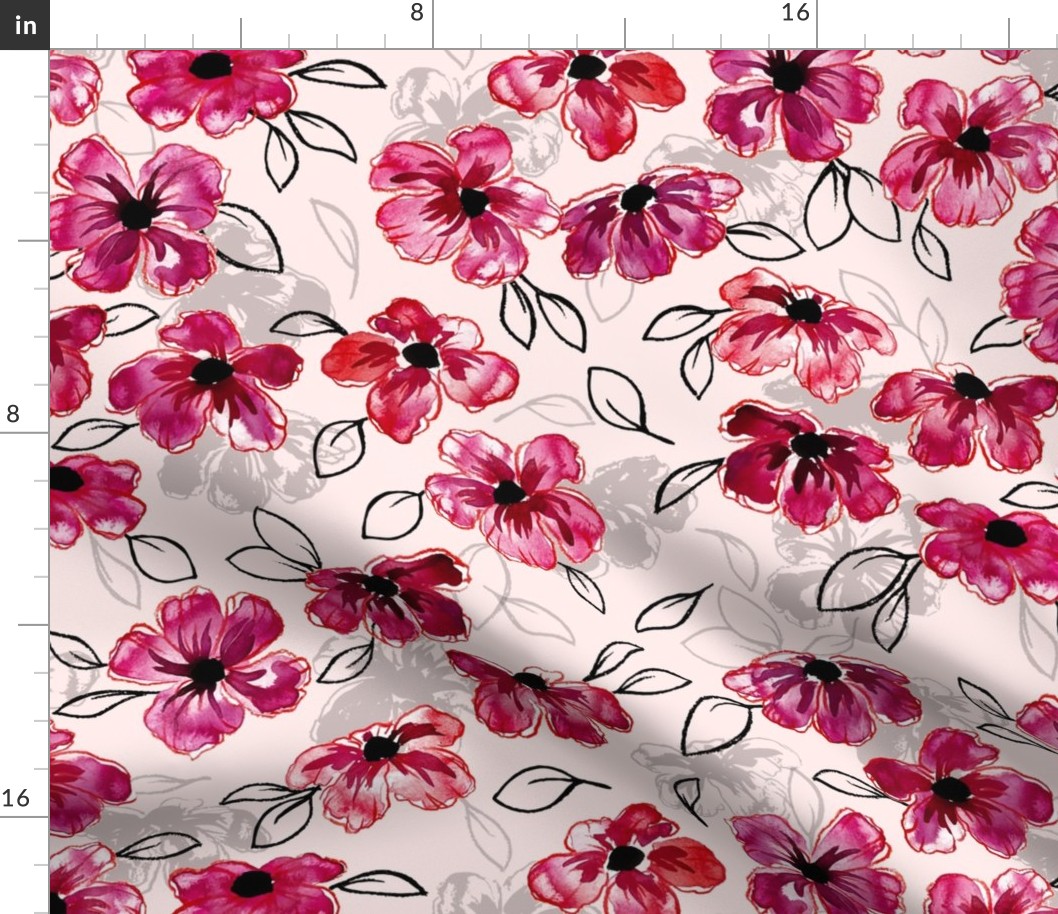 Hand Painted Flowers in Bold Pinks (Large Scale)