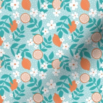 Summer harvest oranges daisies and branches blossom garden orange teal blue SMALL 