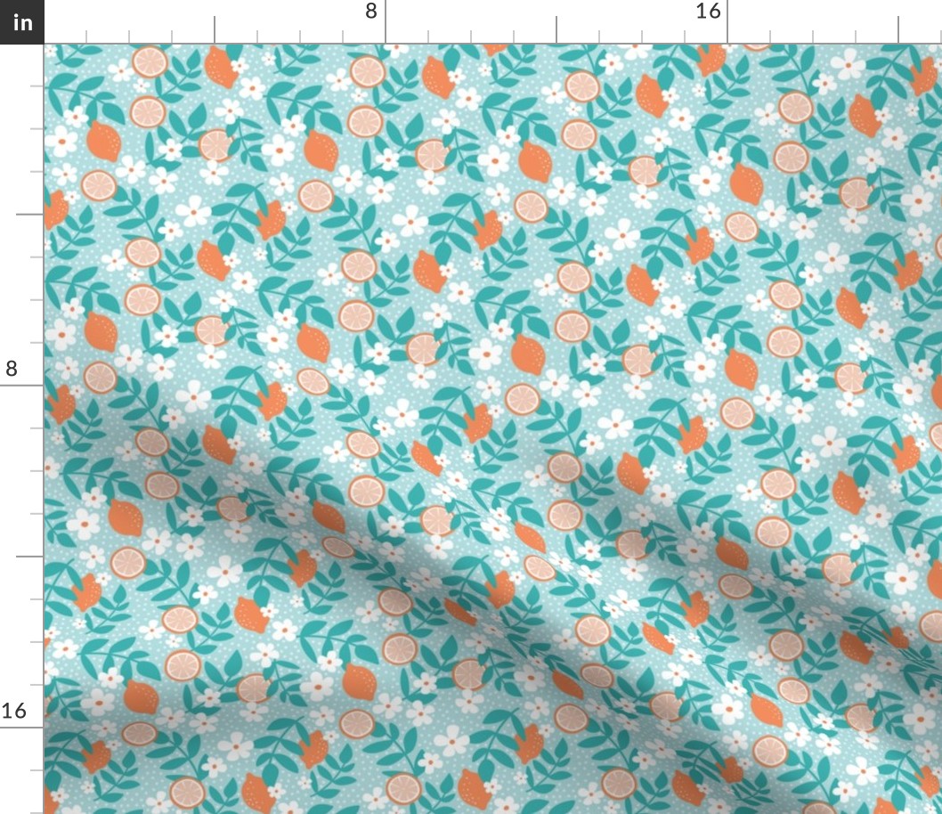 Summer harvest oranges daisies and branches blossom garden orange teal blue SMALL 