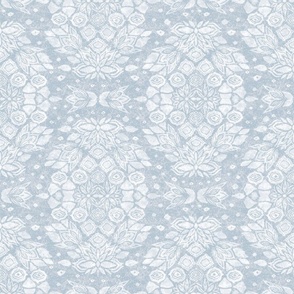 Victorian floral damask faux texture - neutral baby blue white