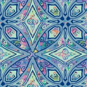 Quatrefoil Quilt, pop-rock pattern in blues, 6 inch