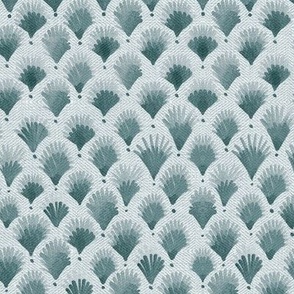 Art deco watercolor palm leaves scallops - teal blue - 12"