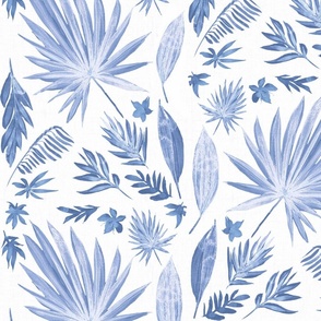 Watercolour tropical leaves classic blue  - Bloomartgallery