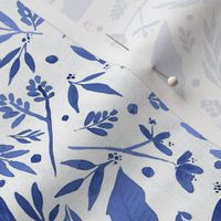 12" Ditsy florals and leaves - Delft blue white