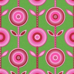 Button Blooms//Pink On Green//Large Scale